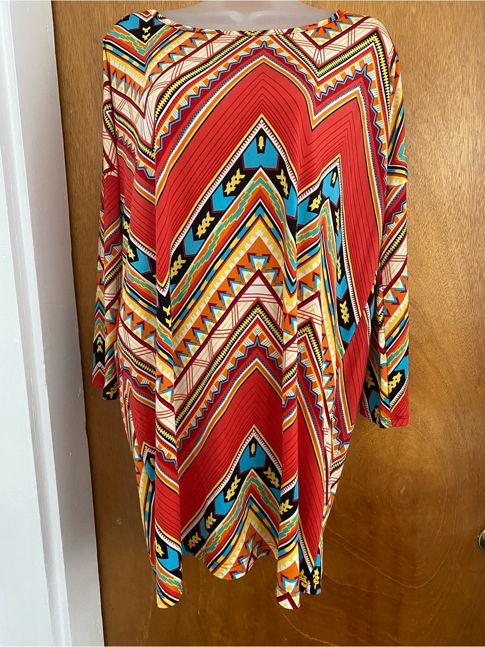 Red Geometric Long Sleeve Women's Dress